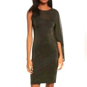 Ted Baker Monyca One Shoulder Gold Black Draped Cocktail Party Dress